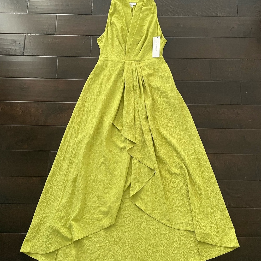 Calvin Klein Lime Green Textured Ruffle Maxi Dress